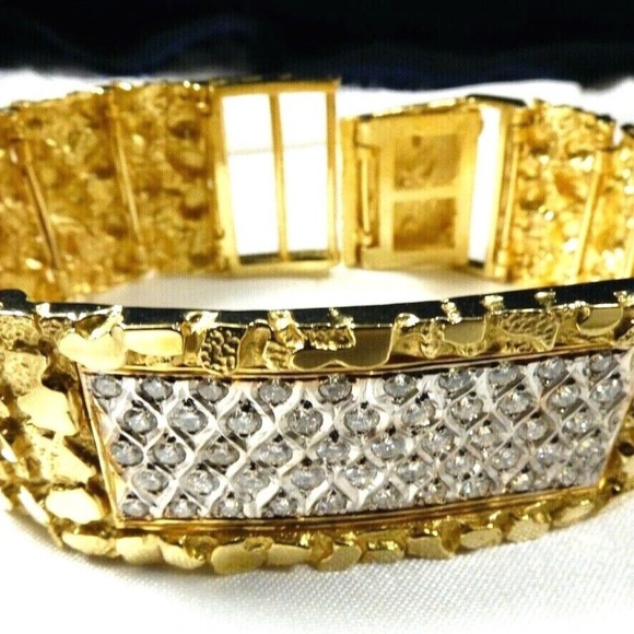 Other - Genuine 14K solid Yellow Gold 50 Diamonds Pave bar link Bracelet 7.25" 65.7g